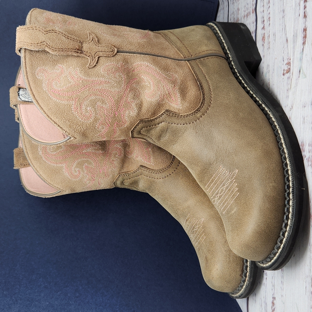 Ariat | EUC Fatbaby Tan and Pink Western Cowboy Boots Size 10 B